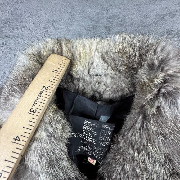 Vintage Rabbit Fur Cropped Jacket Gray Real Fur 70s 80s Women XS/S - Picture 10 of 11